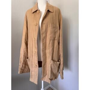 Vintage Polo Ralph Lauren Linen Button Front Jacket Mens L Tan Unstructured